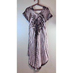 Cute Options OS Brown White Tie Dye Embroidered Bohemian Boho SS Dress Tassels